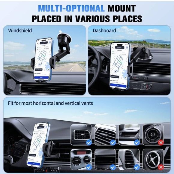 Car Phone Holder Mount Dashboard Windshield Air Vent 3 in 1 Hand Free - Picture 3 of 5